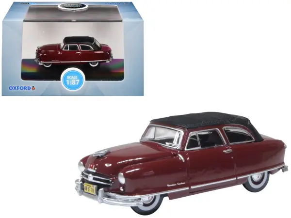 1950 Nash Rambler Custom Landau Convertible (Closed) Sunset Maroon with Black Top 1/87 (HO) Scale Diecast Model Car by Oxford Diecast #1
