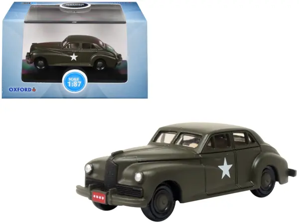 1942 Packard Clipper Touring Sedan "US Army Staff Car" Olive Drab 1/87 (HO) Scale Diecast Model Car by Oxford Diecast #1