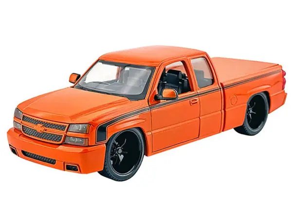 2006 Chevrolet Silverado Custom Pickup Truck Orange Metallic with Black Stripes "Die-Cast Collection" Series 1/25 Diecast Model Car by Motormax #2