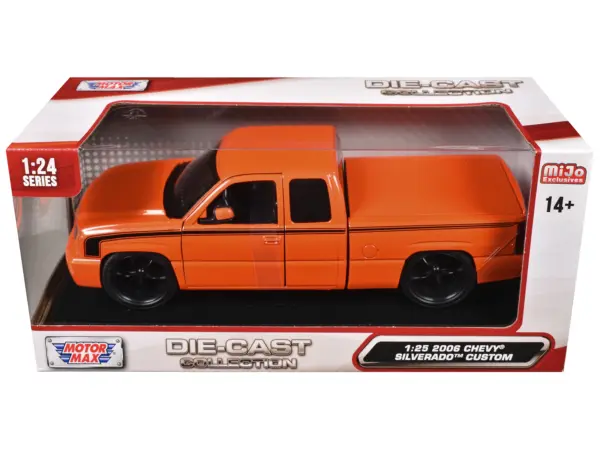 2006 Chevrolet Silverado Custom Pickup Truck Orange Metallic with Black Stripes "Die-Cast Collection" Series 1/25 Diecast Model Car by Motormax #3