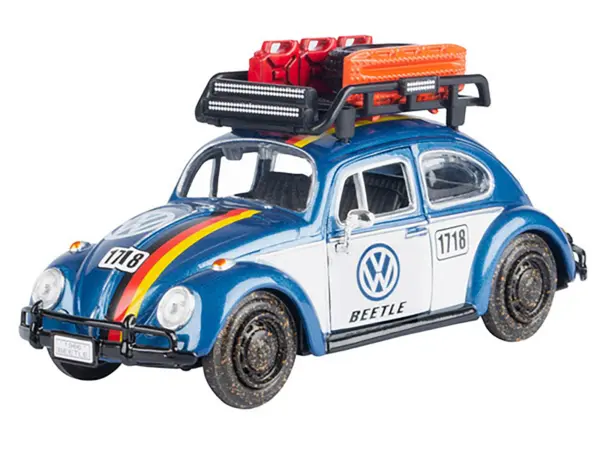1966 Volkswagen Beetle Off Road #1718 Blue Metallic and White with German Flag Stripes and Roof Rack Accessories 1/24 Diecast Model Car by Motormax #2