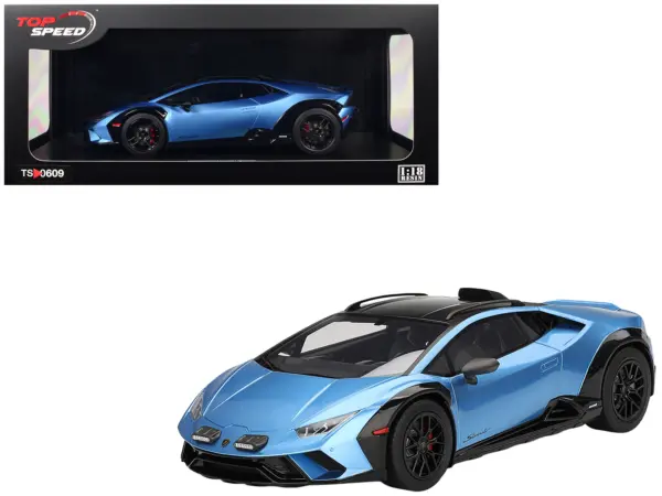 Lamborghini Huracan Sterrato Blu Aegir Blue Metallic with Matt Black Top 1/18 Model Car by Top Speed #1