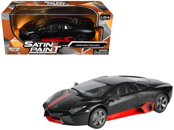 Lamborghini Reventon Matt Black with Red Stripes "Satin Paint" Series 1/24 Diecast Model Car by Motormax #1