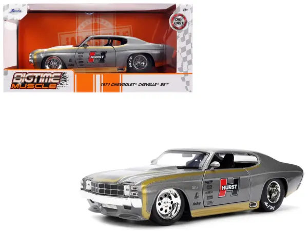 1971 Chevrolet Chevelle SS "Hurst" Gray Metallic with Gold Stripes "Bigtime Muscle" Series 1/24 Diecast Model Car by Jada #1