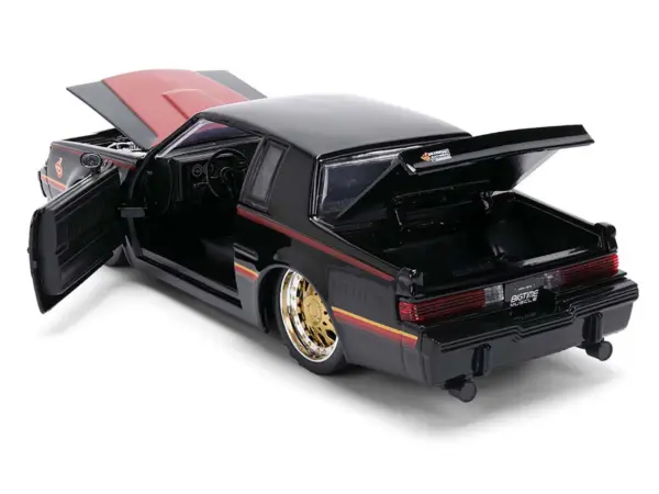 1987 Buick Grand National Black with Matt Red Hood and Stripes "Bigtime Muscle" Series 1/24 Diecast Model Car by Jada #4
