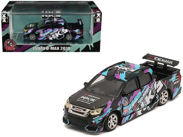 Isuzu D-Max Lowrider Pickup Truck RHD (Right Hand Drive) "HKS" Black with Graphics "Thailand Diecast Expo 2025" 1/64 Diecast Model Car by BM Creations #1