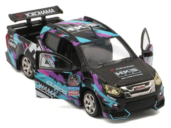 Isuzu D-Max Lowrider Pickup Truck RHD (Right Hand Drive) "HKS" Black with Graphics "Thailand Diecast Expo 2025" 1/64 Diecast Model Car by BM Creations #2