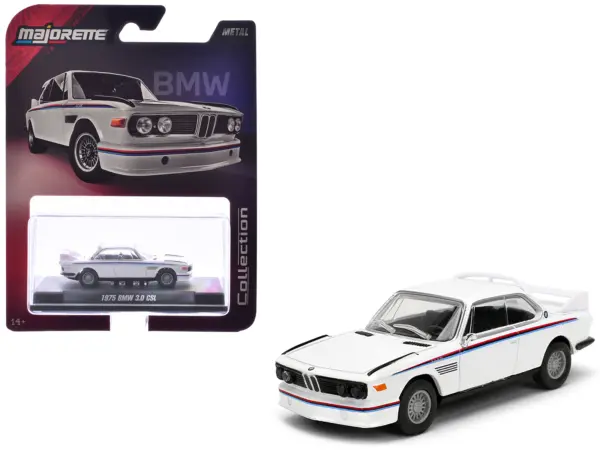 1975 BMW 3.0 CSL White with Red and Blue Stripes "Collection" Series 1/64 Diecast Model Car by Majorette #1