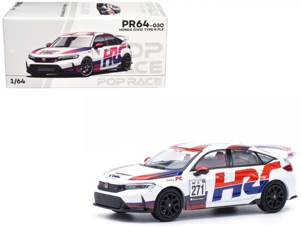 Honda Civic Type R FL5 "HRC - Honda Racing" White with Graphics 1/64 Diecast Model Car by Pop Race #1