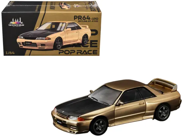 Skyline GT-R R32 RHD (Right Hand Drive) Chrome Gold with Carbon Hood "Tokyo Auto Salon 2025" 1/64 Diecast Model Car by Pop Race #1