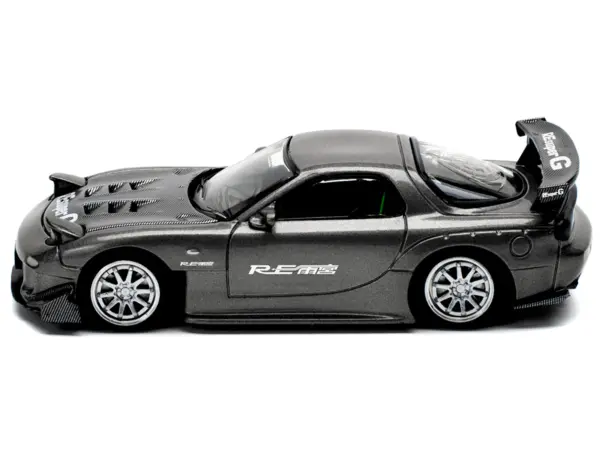 Mazda RX7 (FD) "RE Amemiya" Widebody RHD (Right Hand Drive) Gunmetal Gray Metallic with Carbon Hood 1/64 Diecast Model Car by Pop Race #3