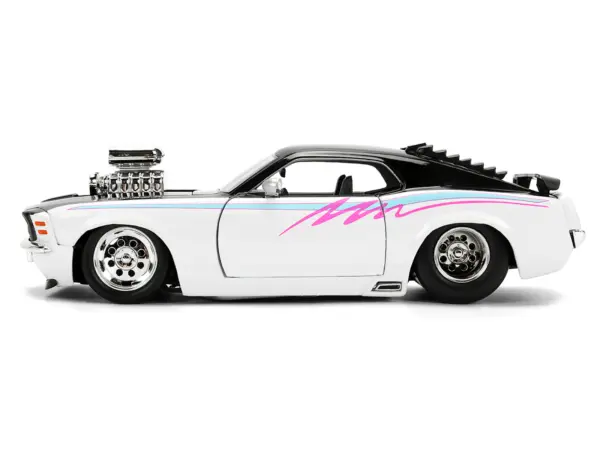 1970 Ford Mustang Boss 429 Black and White with Graphics "Bigtime Muscle" Series 1/24 Diecast Model Car by Jada #3