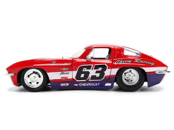 1963 Chevrolet Corvette Stingray #63 "Chevy Racing" Red with White and Blue Stripes "Bigtime Muscle" Series 1/24 Diecast Model Car by Jada #3