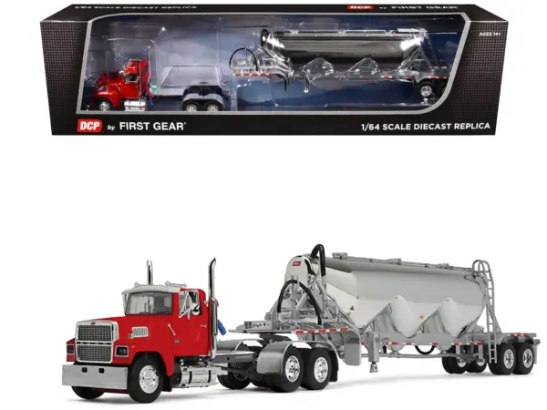 Ford LTL 9000 Day Cab with Heil Pneumatic Tank Trailer Heil Red 1/64 Diecast Model by DCP/First Gear #1
