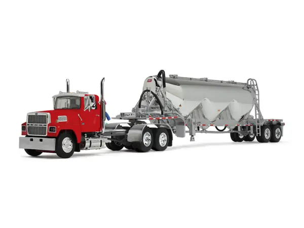 Ford LTL 9000 Day Cab with Heil Pneumatic Tank Trailer Heil Red 1/64 Diecast Model by DCP/First Gear #2