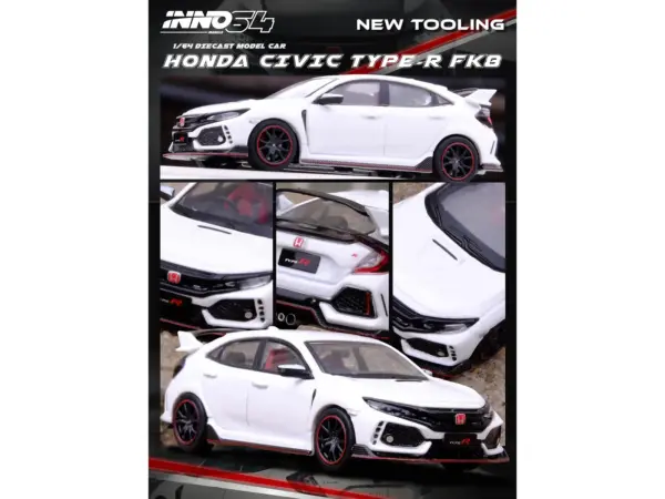 Honda Civic Type R (FK8) RHD (Right Hand Drive) White 1/64 Diecast Model Car by Inno Models #4