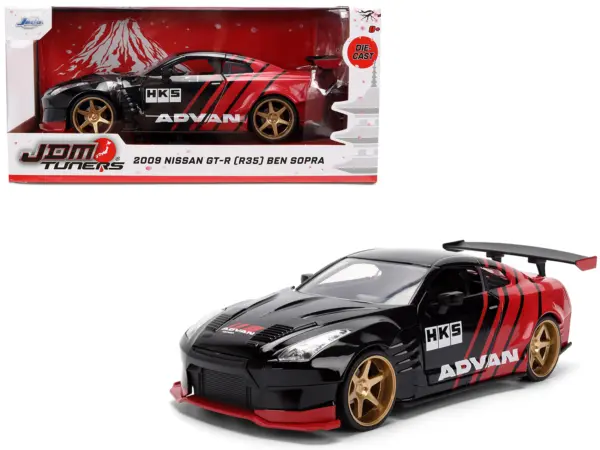2009 Nissan GT-R (R35) Ben Sopra "Advan" Black and Red "JDM Tuners" Series 1/24 Diecast Model Car by Jada #1