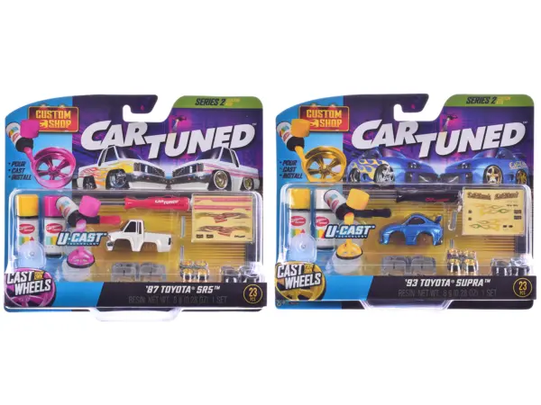 1987 Toyota SR5 Pickup Truck White and 1993 Toyota Supra Blue "Custom Shop" 2 Car Set Diecast Model Cars by CarTuned #1