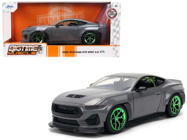 2024 Ford Mustang RTR Gray with Green Wheels "Bigtime Muscle" Series 1/24 Diecast Model Car by Jada #1
