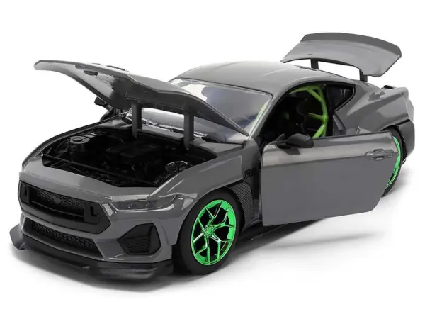 2024 Ford Mustang RTR Gray with Green Wheels "Bigtime Muscle" Series 1/24 Diecast Model Car by Jada #2