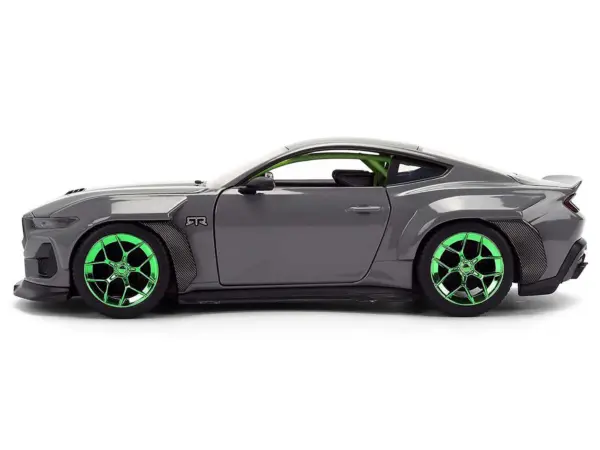 2024 Ford Mustang RTR Gray with Green Wheels "Bigtime Muscle" Series 1/24 Diecast Model Car by Jada #3