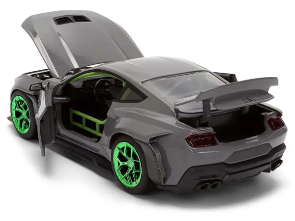 2024 Ford Mustang RTR Gray with Green Wheels "Bigtime Muscle" Series 1/24 Diecast Model Car by Jada #4