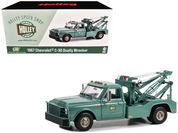 1967 Chevrolet C-30 Dually Wrecker Tow Truck "Holley Speed Shop" Green 1/18 Diecast Model Car by Greenlight #1