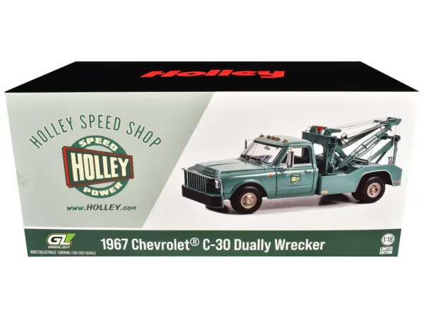 1967 Chevrolet C-30 Dually Wrecker Tow Truck "Holley Speed Shop" Green 1/18 Diecast Model Car by Greenlight #3