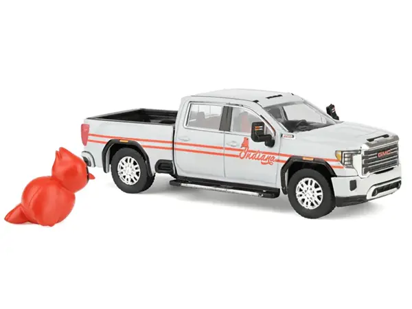 2022 GMC Sierra 3500 HD Pickup Truck "Indiana Cardinals" Silver Metallic with Red Stripes and Cardinal Figure "2025 Greenlight Waltersons Collector's Expo Exclusive" 1/64 Diecast Model Car by Greenlight #2