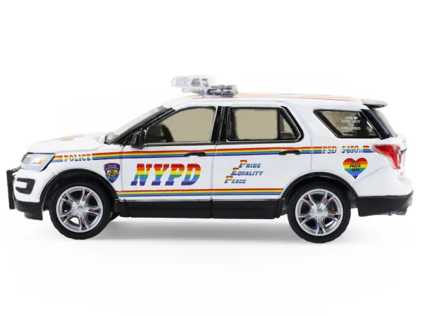 2016 Ford Police Interceptor Utility "New York Police Department (NYPD) Pride Livery" White with Rainbow Stripes "Hot Pursuit" Series 47 1/64 Diecast Model Car by Greenlight #2
