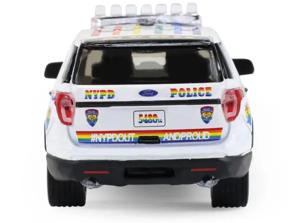2016 Ford Police Interceptor Utility "New York Police Department (NYPD) Pride Livery" White with Rainbow Stripes "Hot Pursuit" Series 47 1/64 Diecast Model Car by Greenlight #3
