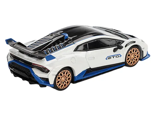 Lamborghini Huracan STO Bianco Asopo White with Black Top and Blue Accents Limited Edition 1/64 Diecast Model Car by Mini GT #3