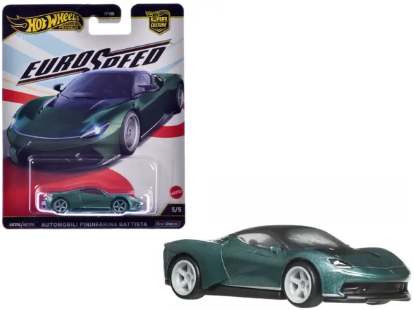 Automobili Pininfarina Battista Green Metallic with Black Top "Euro Speed" Series Diecast Model Car by Hot Wheels #1