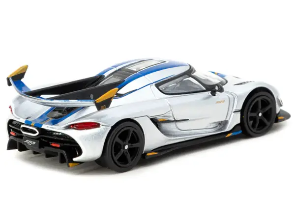 Koenigsegg Jesko Attack Silver Metallic with Blue Stripes "Global64" Series 1/64 Diecast Model by Tarmac Works #2