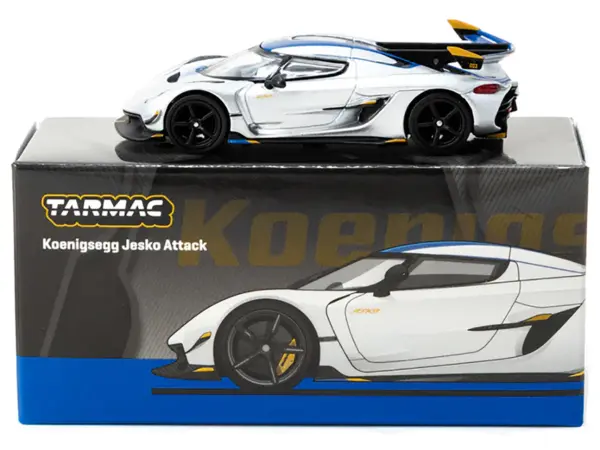 Koenigsegg Jesko Attack Silver Metallic with Blue Stripes "Global64" Series 1/64 Diecast Model by Tarmac Works #3