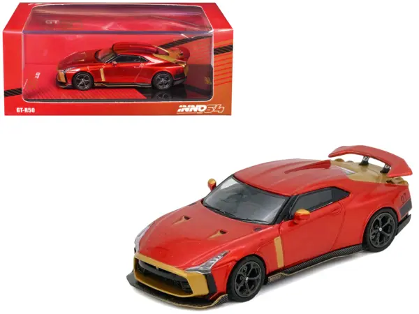 Nissan GT-R50 By ItalDesign Red Metallic with Gold Accents 1/64 Diecast Model Car by Inno Models #1