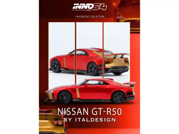 Nissan GT-R50 By ItalDesign Red Metallic with Gold Accents 1/64 Diecast Model Car by Inno Models #3