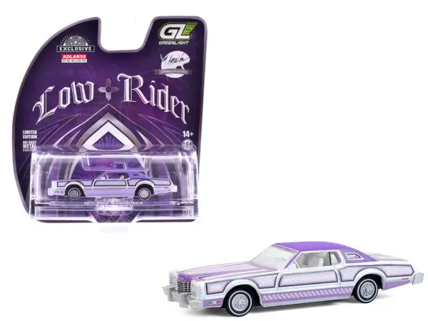 1973 Ford Thunderbird Lowrider "Michael Heralda Special Edition" Purple Metallic with Graphics and White Interior "Hobby Exclusive" Series 1/64 Diecast Model Car by Greenlight #1