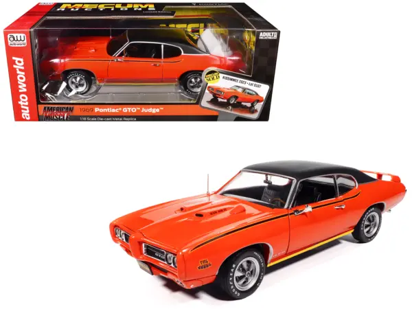 1969 Pontiac GTO Judge Carousel Red with Black Stripes and Black Vinyl Top "Mecum Auctions" "American Muscle" Series 1/18 Diecast Model Car by Auto World #1
