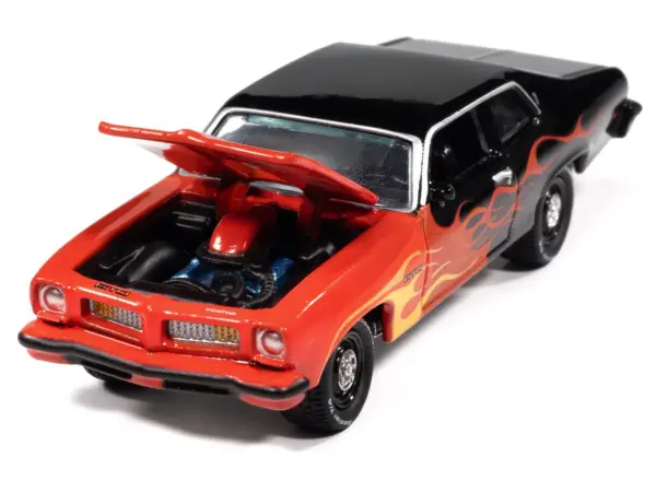 1974 Pontiac GTO Black and Red with Flame Graphics "Black with Flames" Series 1/64 Diecast Model Car by Johnny Lightning #3