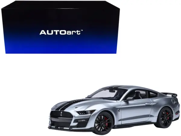 Ford Mustang Shelby GT500 Iconic Silver Metallic with Black Stripes 1/18 Model Car by Autoart #1
