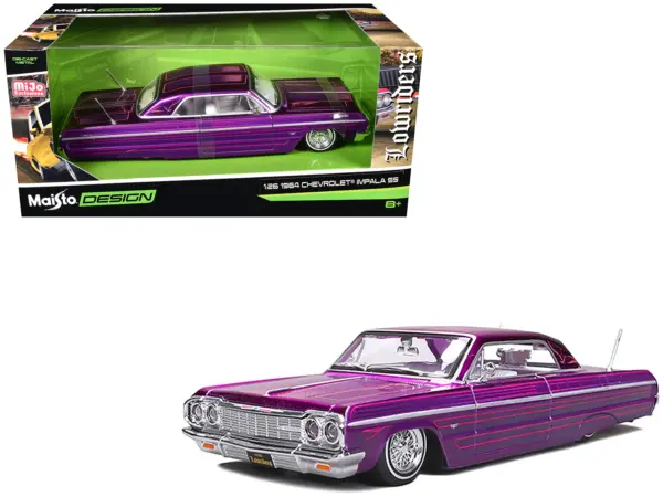 1964 Chevrolet Impala SS Lowrider Candy Purple with Graphics and White Interior "Lowriders" "Maisto Design" Series 1/26 Diecast Model Car by Maisto #1