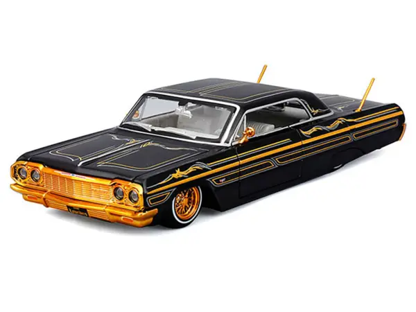 1964 Chevrolet Impala SS Lowrider Black Metallic with Gold Graphics and Gray Interior "Lowriders" "Maisto Design" Series 1/26 Diecast Model Car by Maisto #4