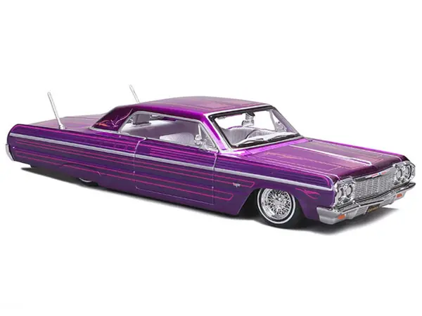 1964 Chevrolet Impala SS Lowrider Candy Purple with Graphics and White Interior "Lowriders" "Maisto Design" Series 1/26 Diecast Model Car by Maisto #4