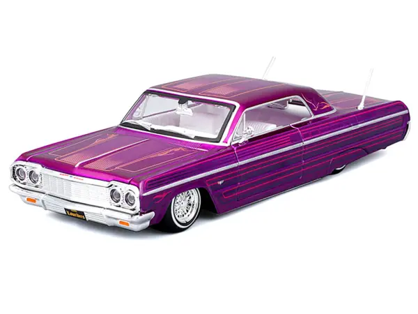 1964 Chevrolet Impala SS Lowrider Candy Purple with Graphics and White Interior "Lowriders" "Maisto Design" Series 1/26 Diecast Model Car by Maisto #5