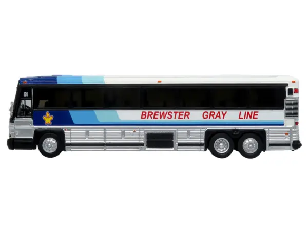 2001 MCI D4000 Coach Bus "Brewster Gray Line" White with Blue Stripes "Vintage Bus & Motorcoach Collection" Limited Edition to 504 pieces Worldwide 1/87 (HO) Diecast Model by Iconic Replicas #2