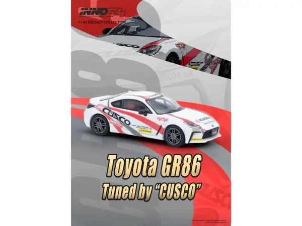 Toyota GR86 Tuned by "CUSCO" RHD (Right Hand Drive) White with Red and Gray Stripes 1/64 Diecast Model Car by Inno Models #4