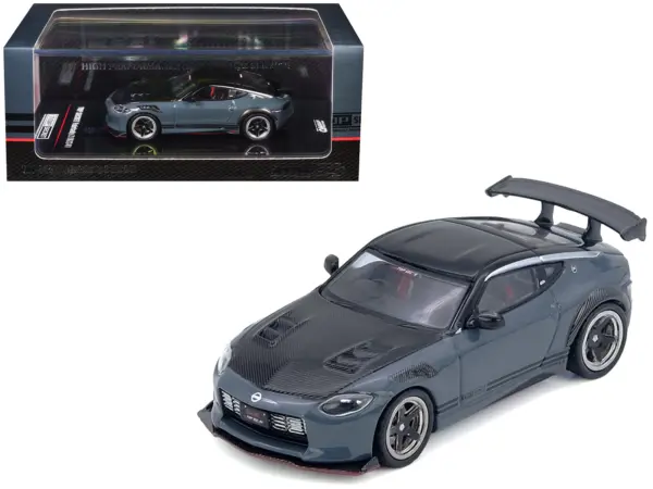 Nissan Fairlady Z "Top Secret" (RZ34) RHD (Right Hand Drive) Stealth Gray with Carbon Hood and Black Top 1/64 Diecast Model Car by Inno Models #1