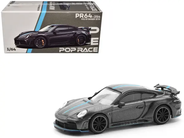 992 Stinger GTR Carbon Edition with Blue Stripe 1/64 Diecast Model Car by Pop Race #1
