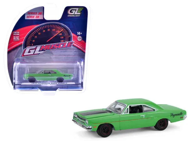 1970 Plymouth Road Runner Green with Black Hood Stripe "GreenLight Muscle" Series 30 1/64 Diecast Model Car by Greenlight #1